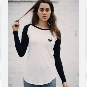 Brandy Melville John Galt Brooke Long Sleeve Top with Alien Patch Small